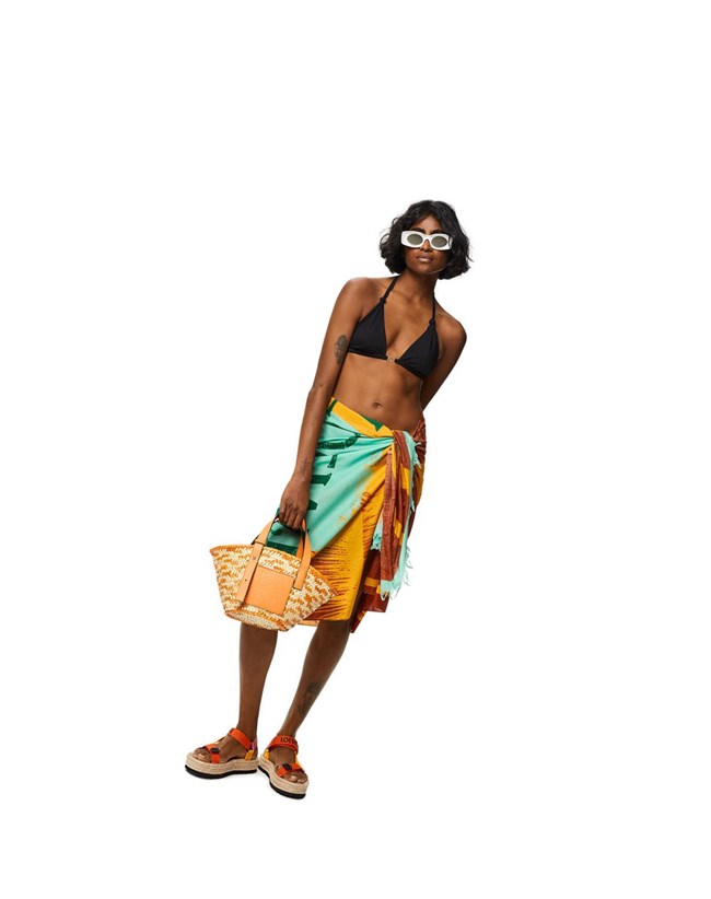 Loewe Palm pareo in cotton Naranjas Multicolor | DLGPO-0785