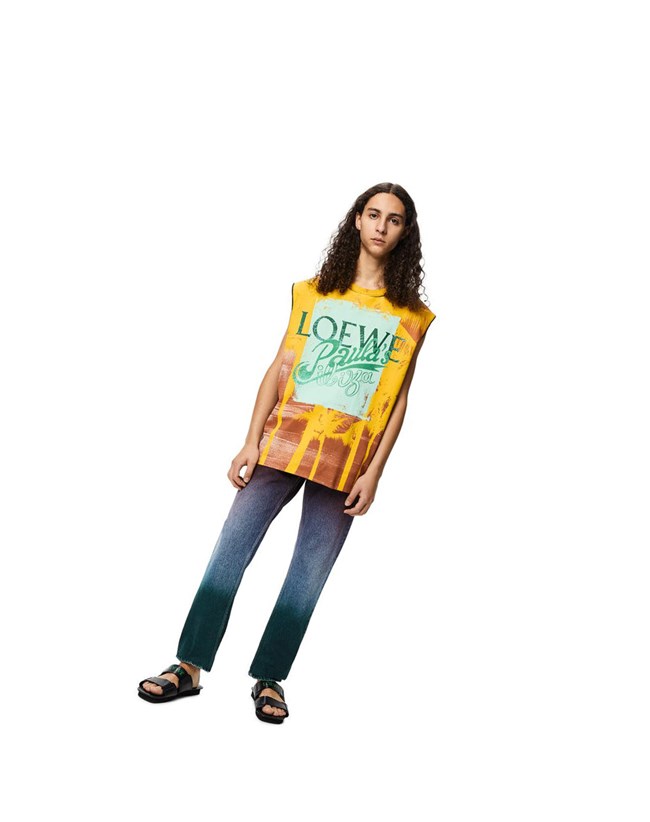 Loewe Palm print sleeveless T-shirt in cotton Negros Multicolor | DQFOJ-3401