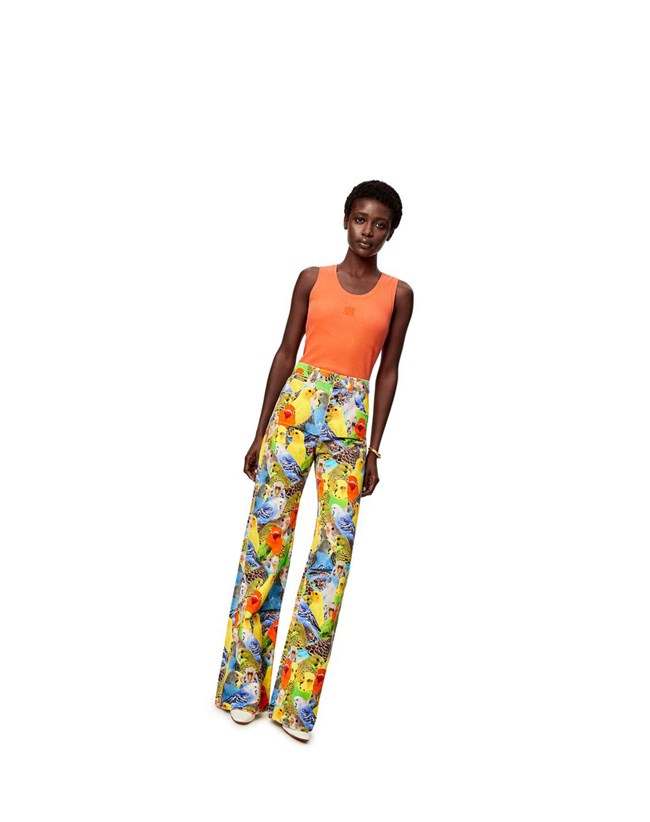 Loewe Parrots jeans in denim Naranjas Azules Amarillos | PQSHL-3674