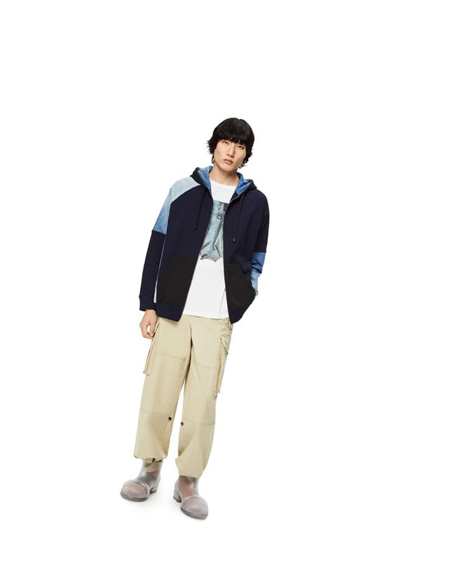 Loewe Patchwork hoodie in cotton Negros Azul Marino Oscuro | UGOYS-8342