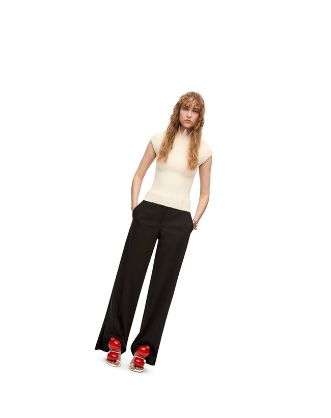 Loewe Pointy collar top in wool Blancos | YWPZK-0825