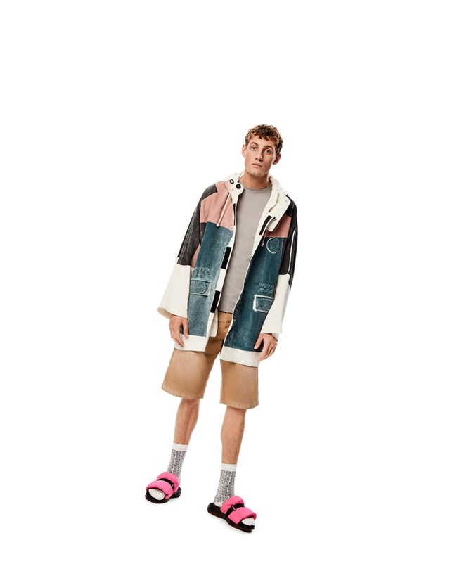 Loewe Printed hooded parka in linen and cotton Blancos Multicolor | QUZWX-7023