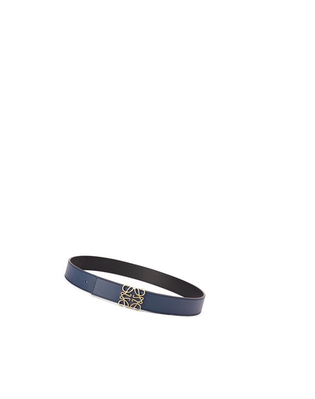 Loewe Reversible Anagram belt in smooth calfskin Negros Dorados | UBCEI-9720