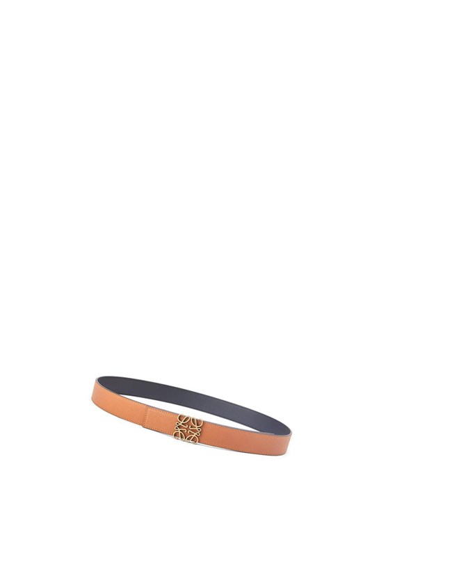 Loewe Reversible Anagram belt in soft grained calfskin Negros Dorados | QXCHU-4739