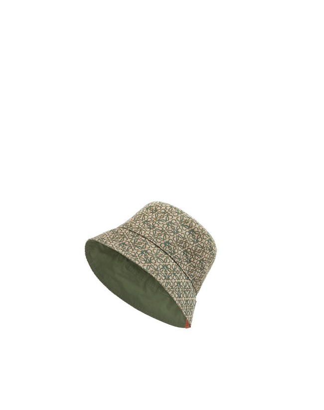 Loewe Reversible Anagram bucket hat in jacquard and nylon Kaki Verdes | MSDTL-2408