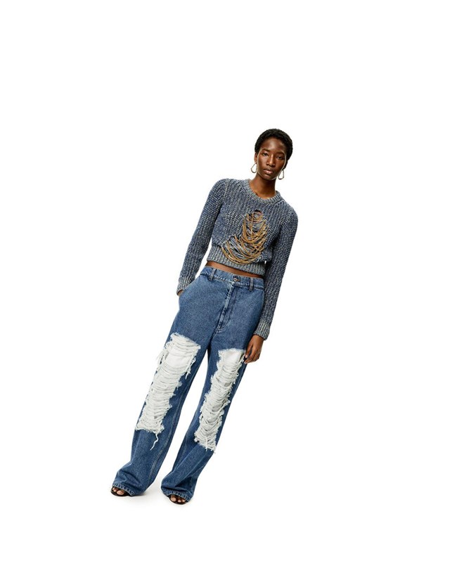 Loewe Ripped chain sweater in hemp and linen Azules | GZAUR-7153