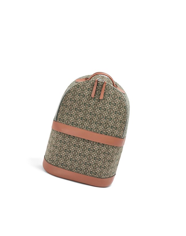 Loewe Round backpack in Anagram jacquard and calfskin Kaki Verdes | LXPNE-0423