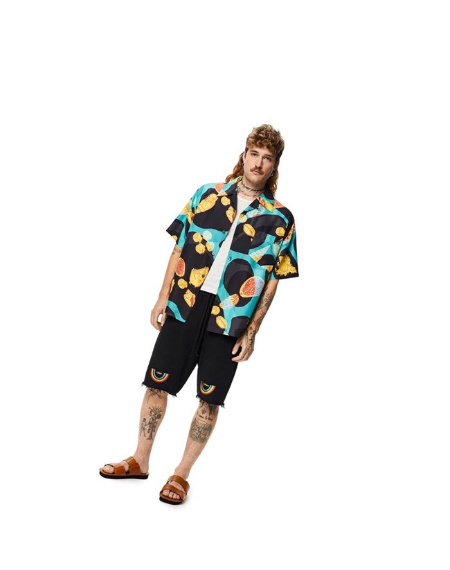 Loewe Shell print bowling shirt in silk Negros Turquesa | POWGL-1289