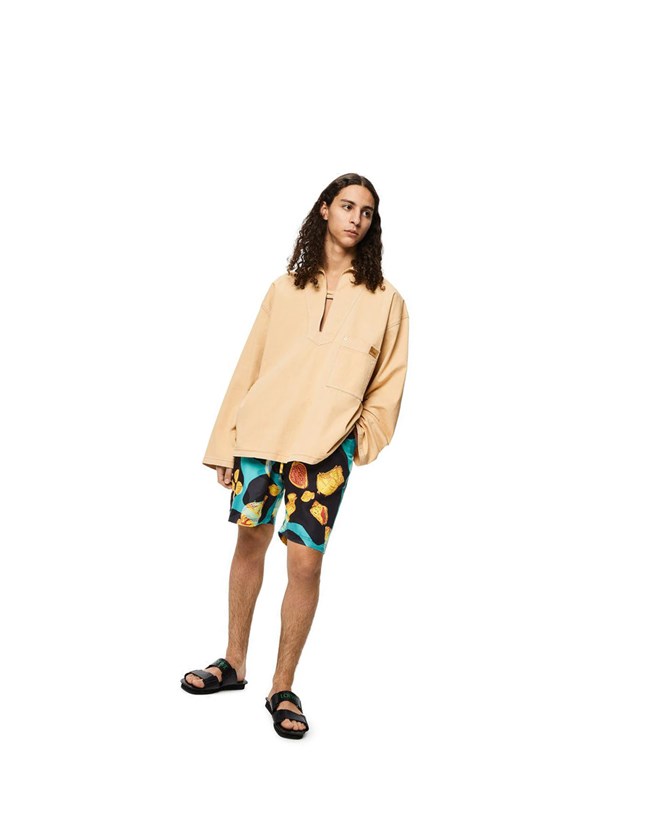 Loewe Shell print drawstring shorts in silk Negros Turquesa | VRLKG-8925