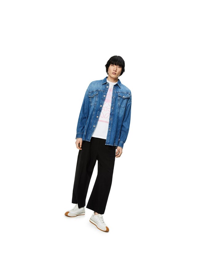 Loewe Slanted overshirt in washed denim Azules Azules | UOIQM-8143