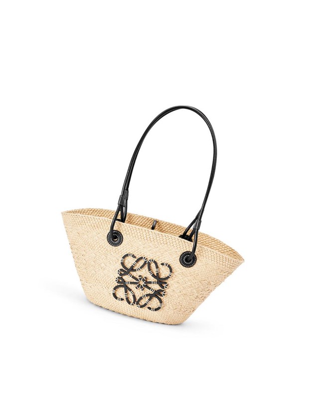 Loewe Small Anagram Basket bag in iraca palm and calfskin Negros | FXAZR-7829