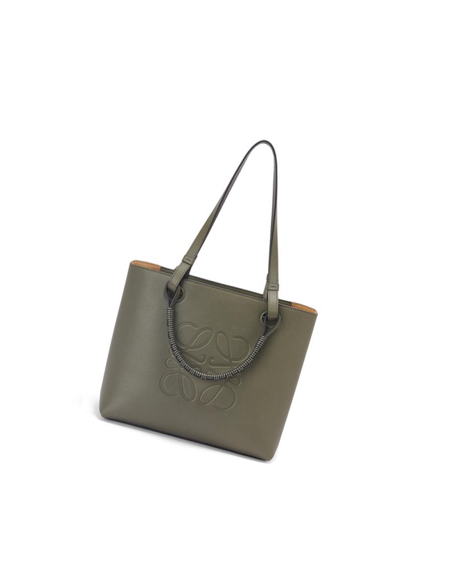 Loewe Small Anagram Tote bag in classic calfskin Kaki Verdes | HMAGO-7589