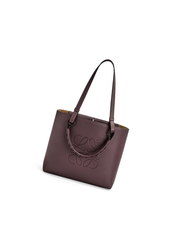 Loewe Small Anagram Tote bag in classic calfskin Prune | VPYOR-2683