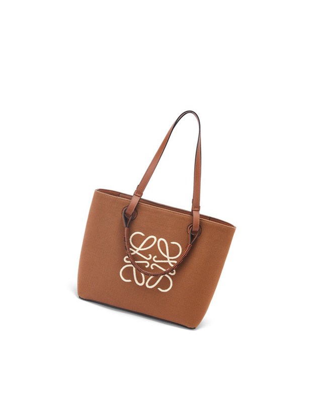 Loewe Small Anagram Tote bag in jacquard and calfskin Tan / Pecan | WSNGX-1058