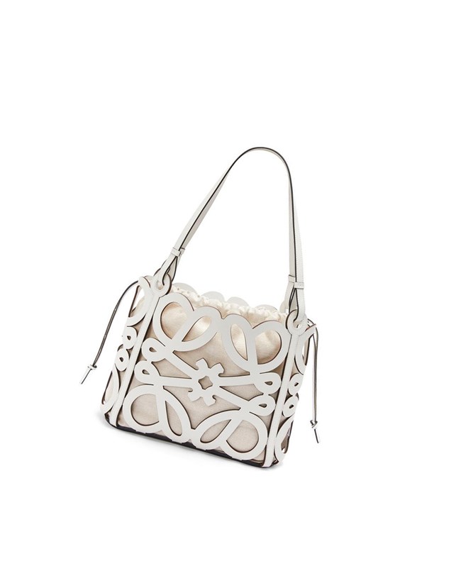 Loewe Small Anagram cut-out tote in box calfskin Blancos | HDUBJ-7582