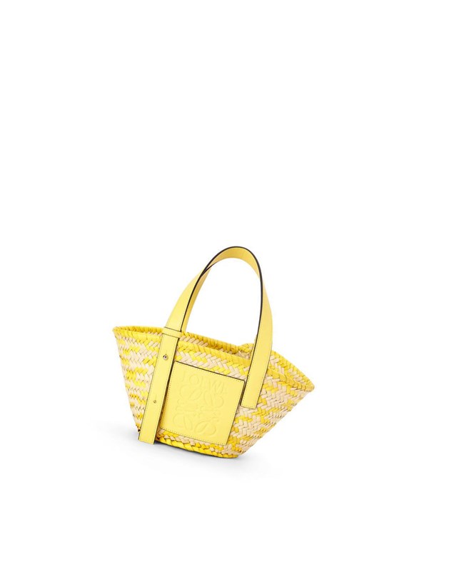 Loewe Small Basket bag in palm leaf and calfskin Azules | QPWCL-9234