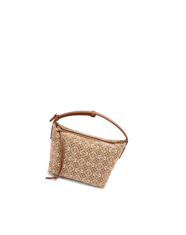 Loewe Small Cubi bag in Anagram jacquard and calfskin Tan / Pecan | ORZAI-8961