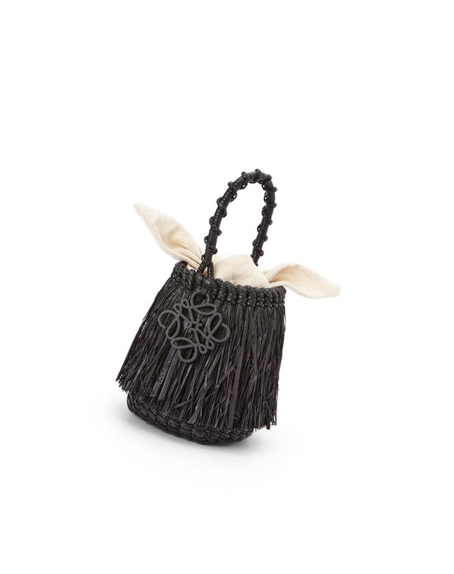 Loewe Small Frayed Bucket bag in raffia and calfskin Negros | NSQPV-2918