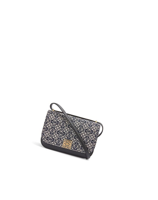 Loewe Small Goya bag in Anagram jacquard and calfskin Azul Marino Negros | QKYEM-9281