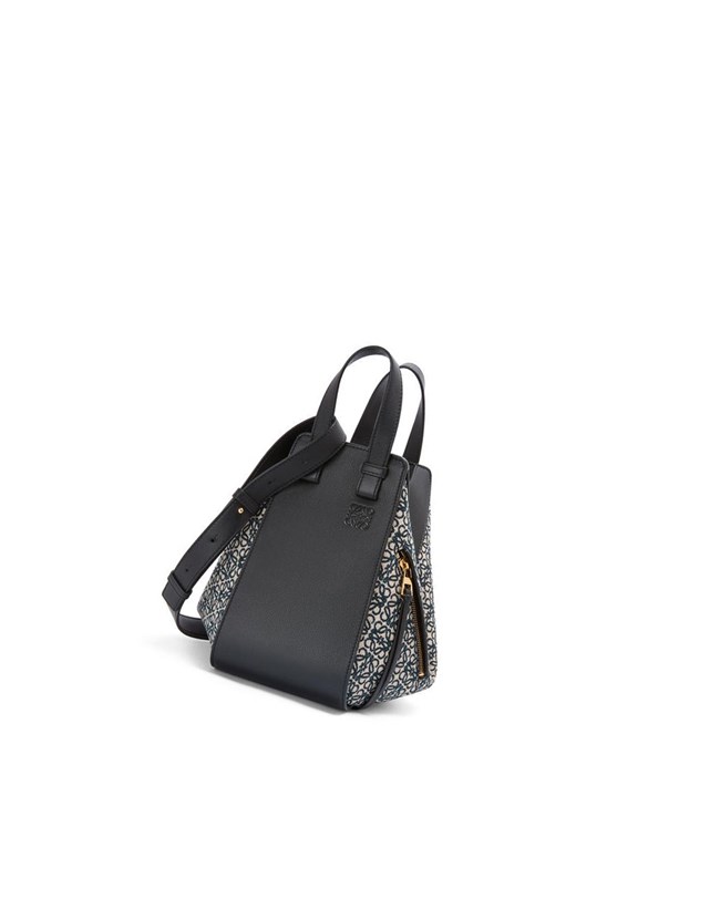 Loewe Small Hammock bag in Anagram jacquard and calfskin Azul Marino Negros | LHYXD-0643