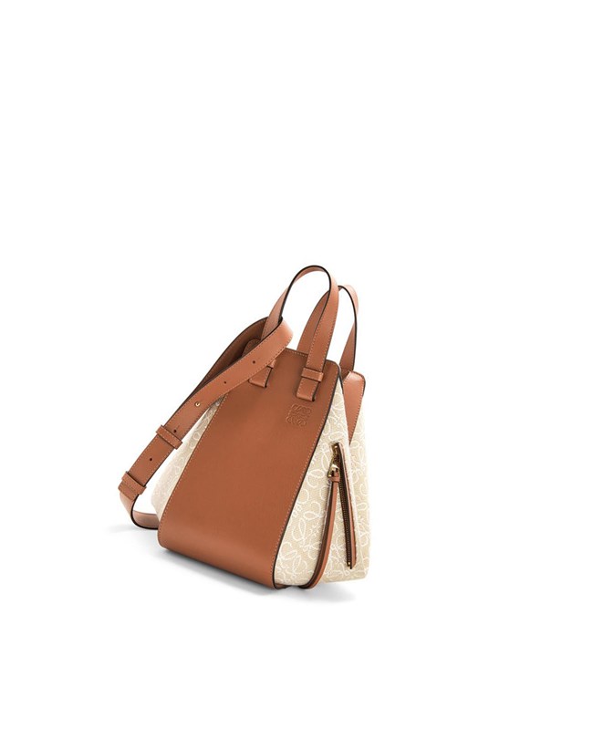 Loewe Small Hammock bag in Anagram jacquard and calfskin Ecru / Tan | MCBFI-0628
