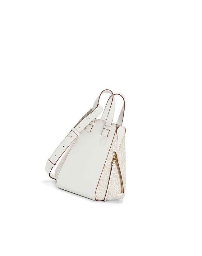 Loewe Small Hammock bag in Anagram jacquard and calfskin Blancos | UMQBE-9176