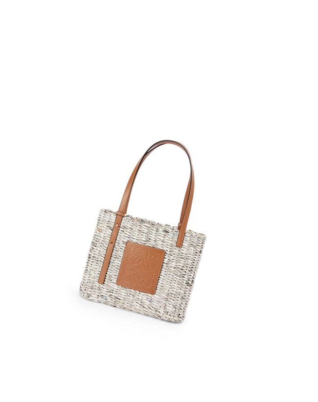 Loewe Small Newspaper Square Basket bag in paper and calfskin Multicolor | GLSRZ-3972