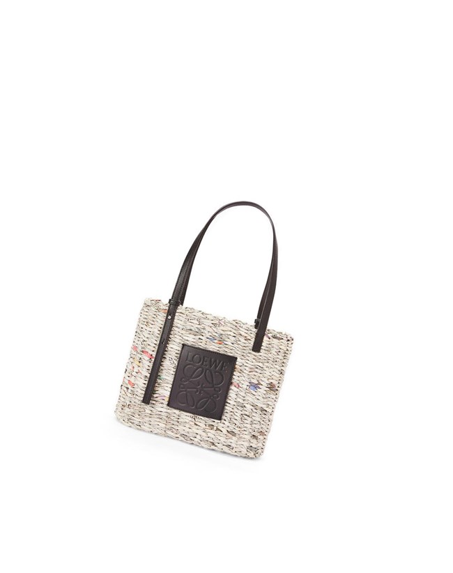 Loewe Small Newspaper Square Basket bag in paper and calfskin Negros Multicolor | NWTVS-1607