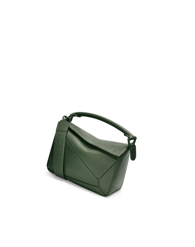 Loewe Small Puzzle bag in satin calfskin Kaki | GXSIJ-7046