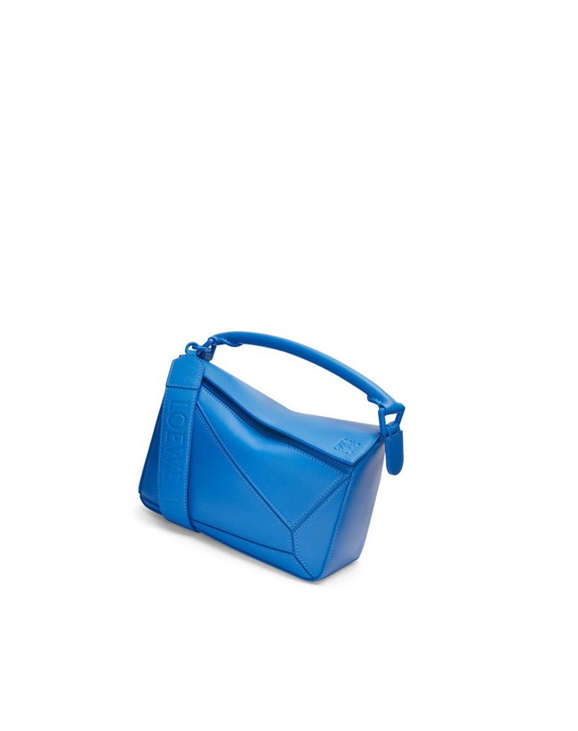 Loewe Small Puzzle bag in satin calfskin Azules | LQHIJ-7451