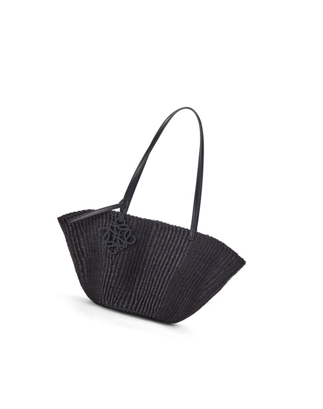 Loewe Small Shell Basket bag in elephant grass and calfskin Negros Negros | ISMNA-4073