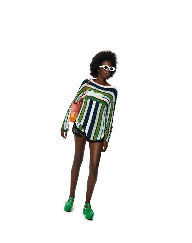 Loewe Stripe embroidered sweater in cotton Verdes | JKBLT-7162