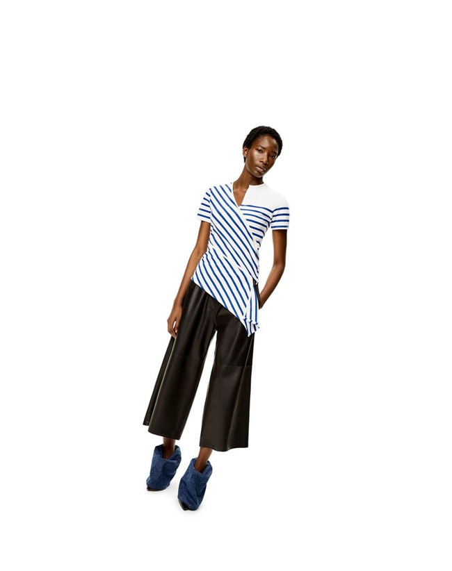 Loewe Striped asymmetric top in cotton Blancos Azul Marino | KIMZT-5936