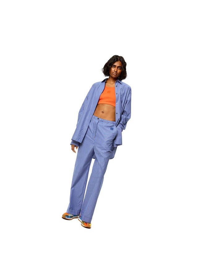 Loewe Striped long shirt in cotton Azules Blancos | QWFSA-9061