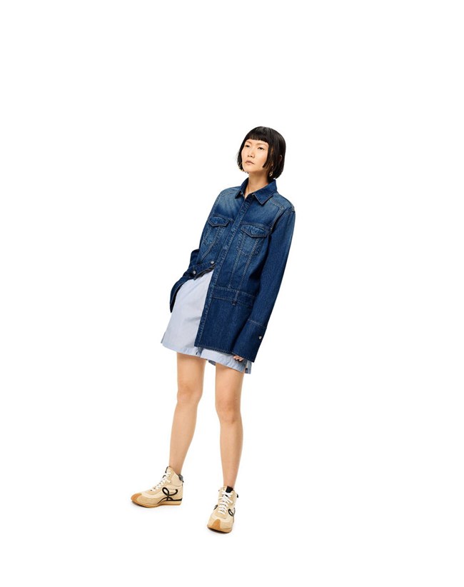 Loewe Striped shorts in cotton Blancos Azules | HCKRJ-0981