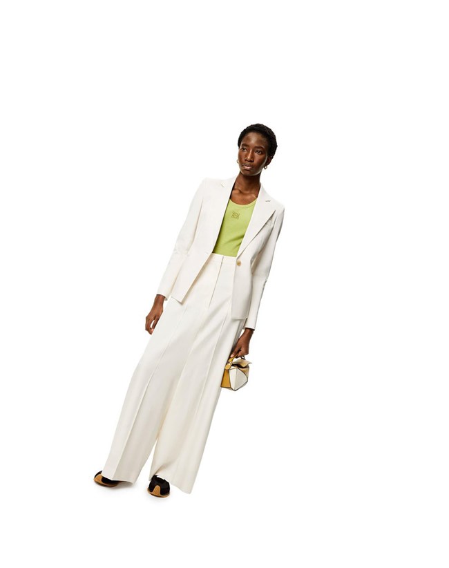 Loewe Tailored trousers in wool and silk Ivory | SZITP-4623