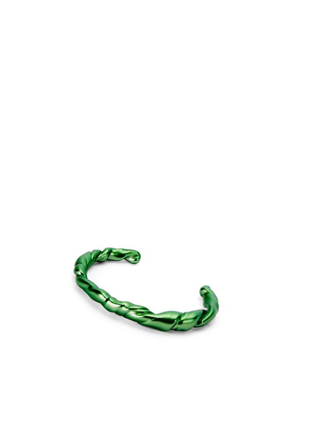 Loewe Thin nappa twist cuff in sterling silver Verdes Oscuro | LKNST-0856