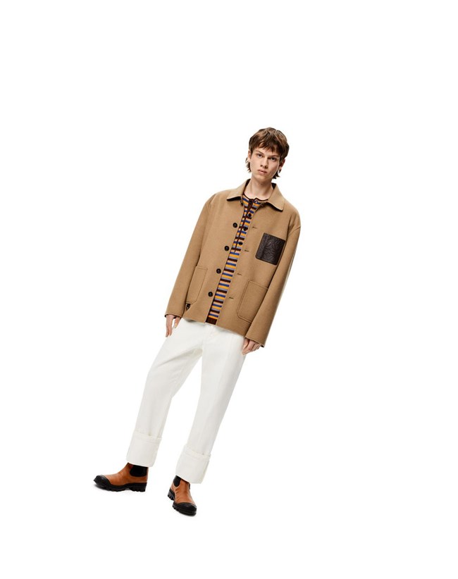 Loewe Workwear jacket in wool and cashmere Beige Kaki Verdes | WCQGX-8107