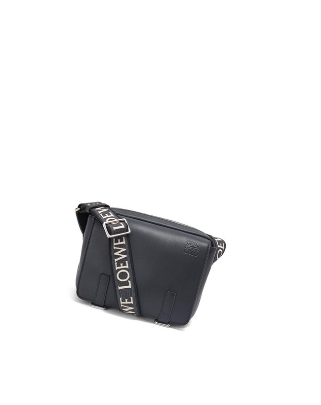Loewe XS Military messenger bag in supple smooth calfskin and jacquard Azul Marino Oscuro | GZDLV-2039