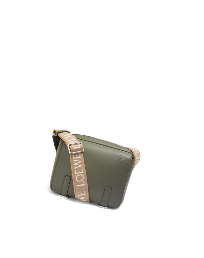 Loewe XS Military messenger bag in supple smooth calfskin and jacquard Kaki Verdes | ONPLT-6924