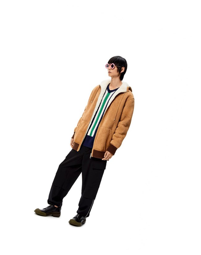 Loewe Zip up hoodie in shearling Blancos | VHMXJ-4732