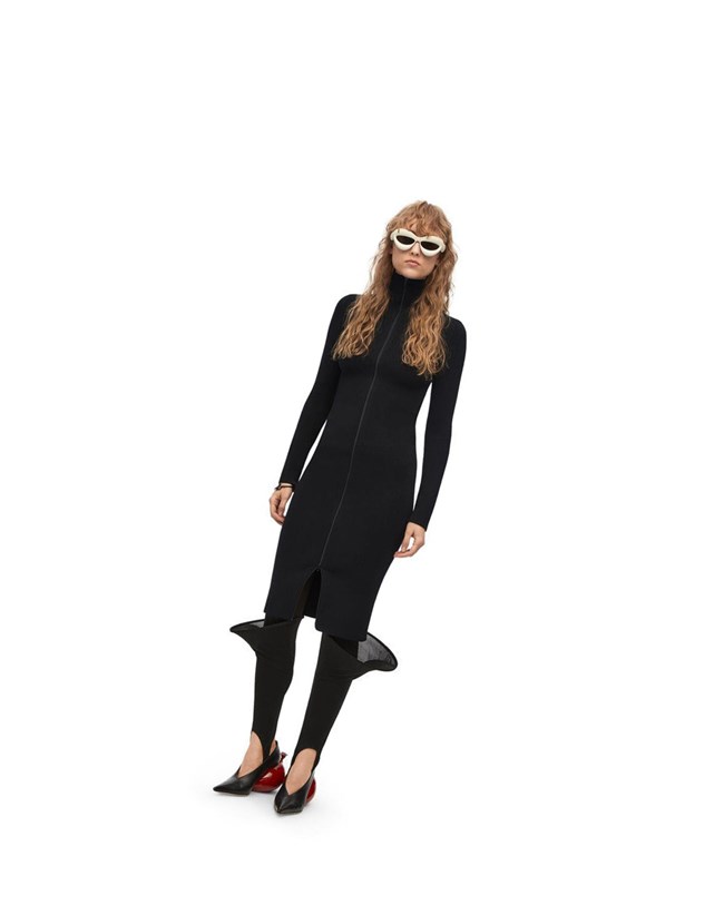 Loewe Zip up midi dress in wool Negros | PHFAB-7096